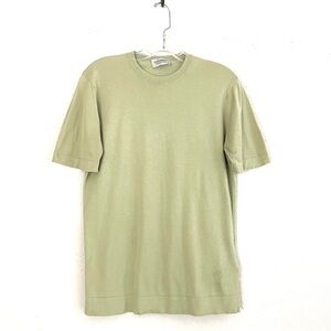 John Smedley Lorca Sea Island Cotton Crew Tee Shirt in Desert Green Size Medium